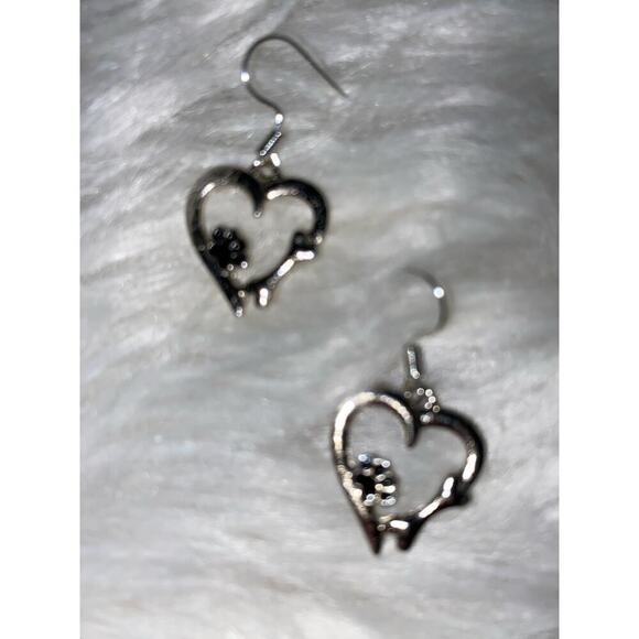Adorable, heart shaped silver plated earrings with doggy paw and bone - Picture 1 of 5